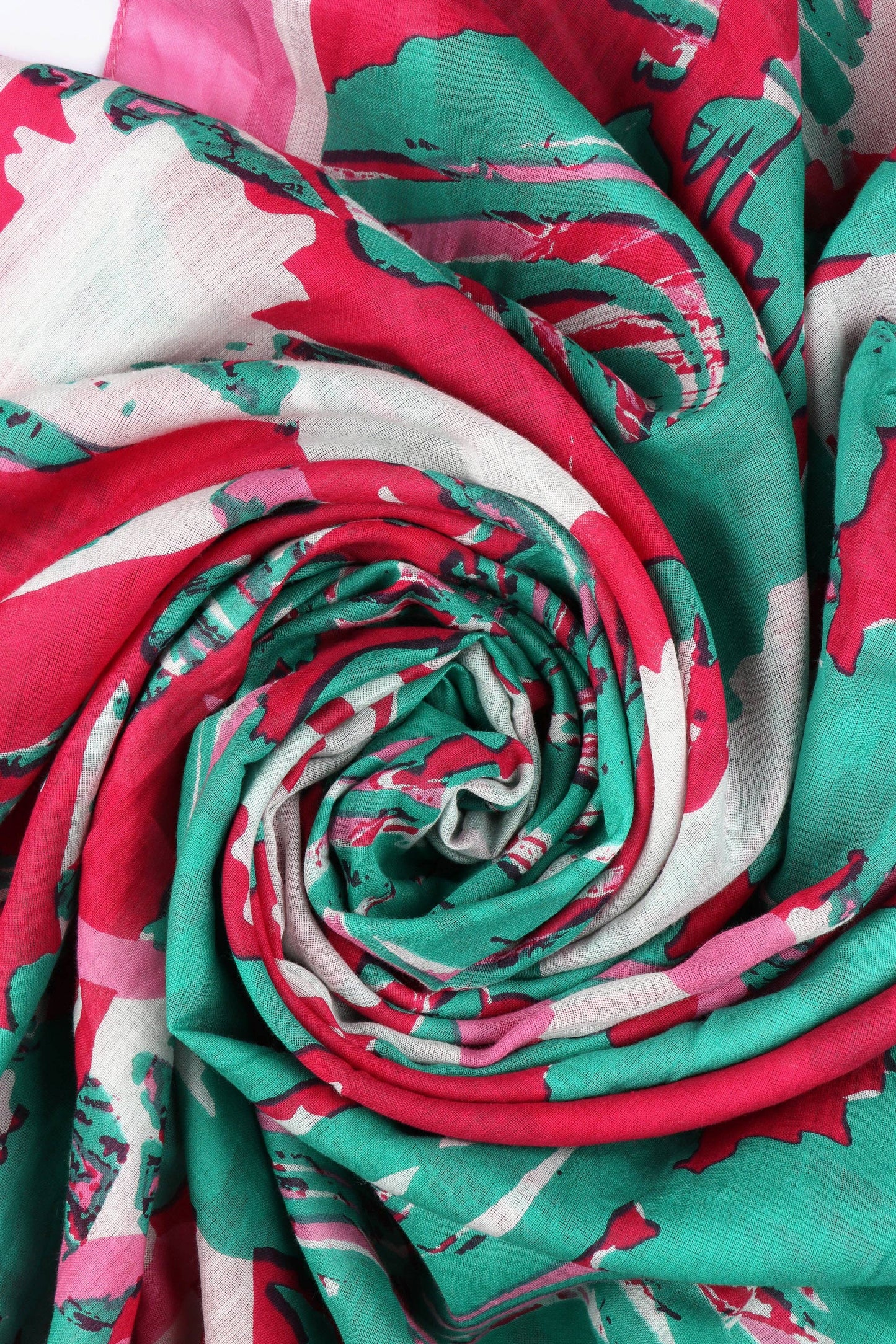 Abstract Leaf Animal Print Cotton Scarf in Hot Pink