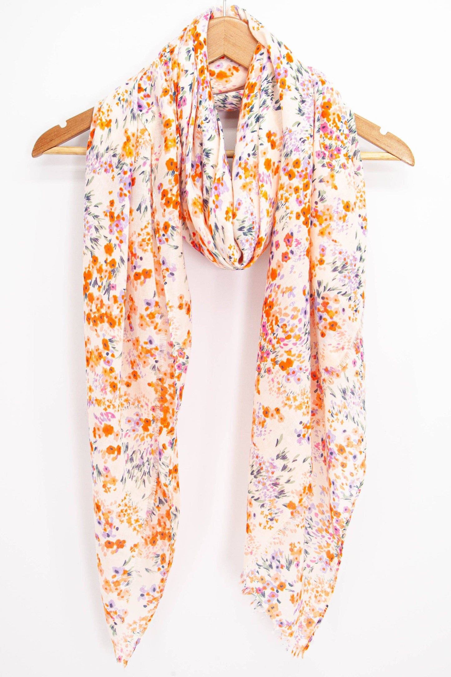 Ditsy Floral Cluster Print Scarf in Orange & Violet