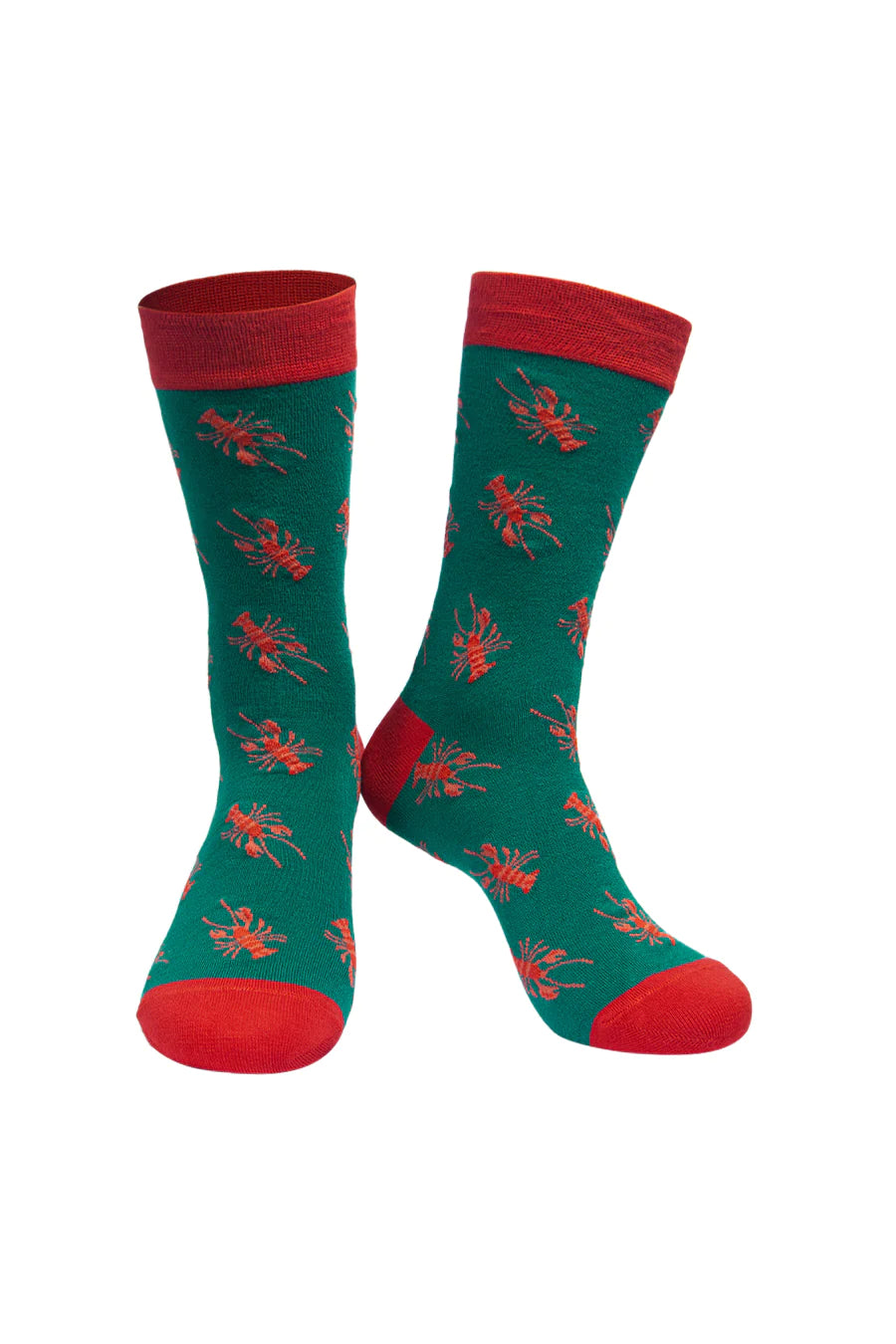 Mens green socks with red lobsters