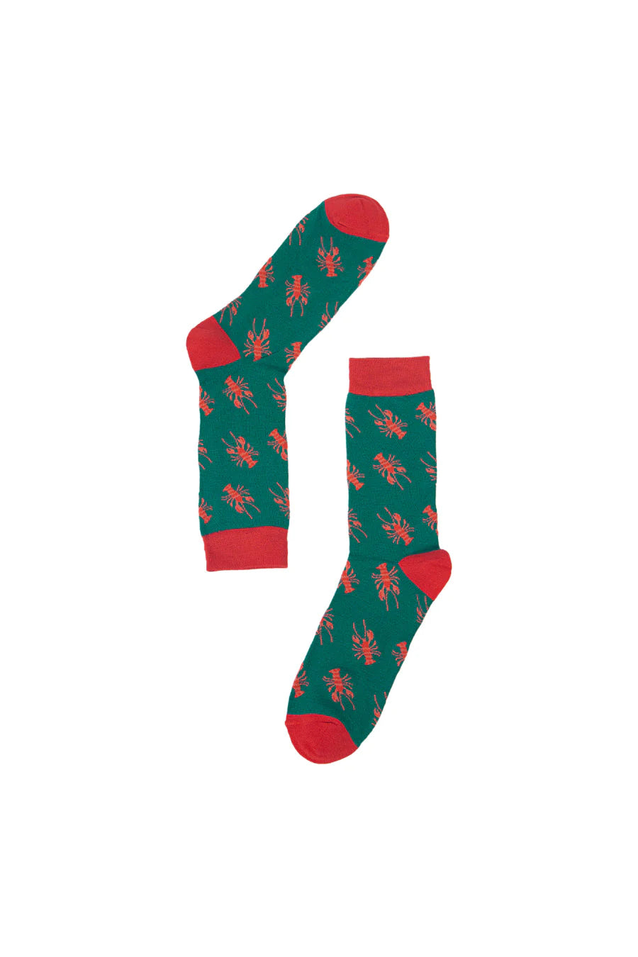 Mens green socks with red Lobsters