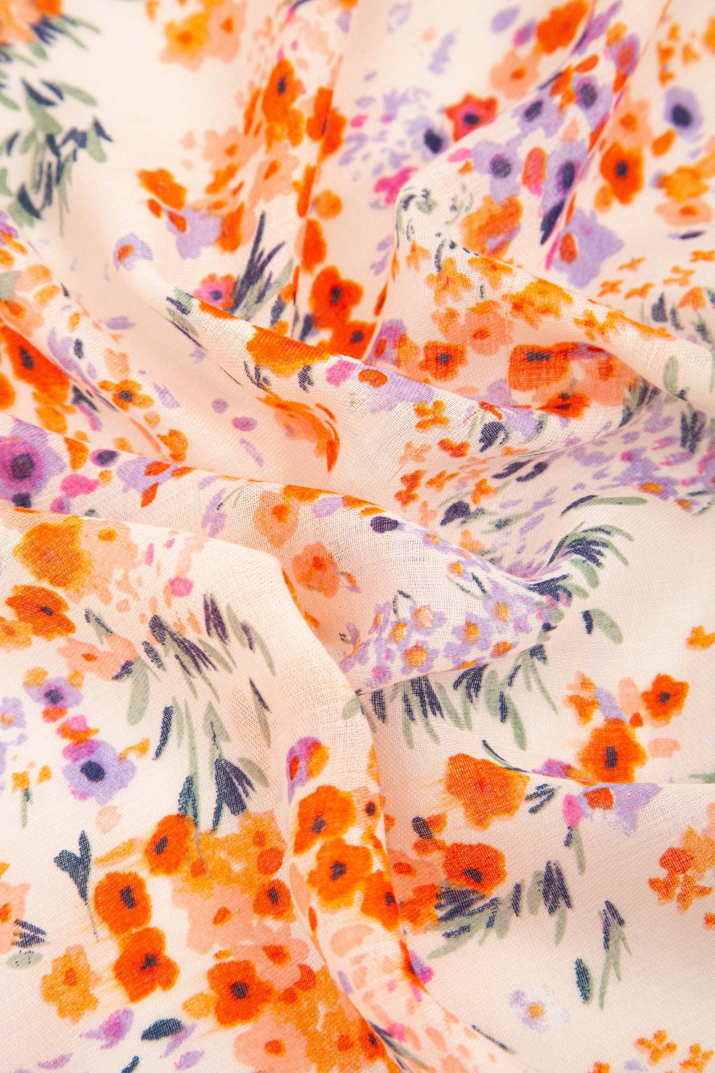 Ditsy Floral Cluster Print Scarf in Orange & Violet