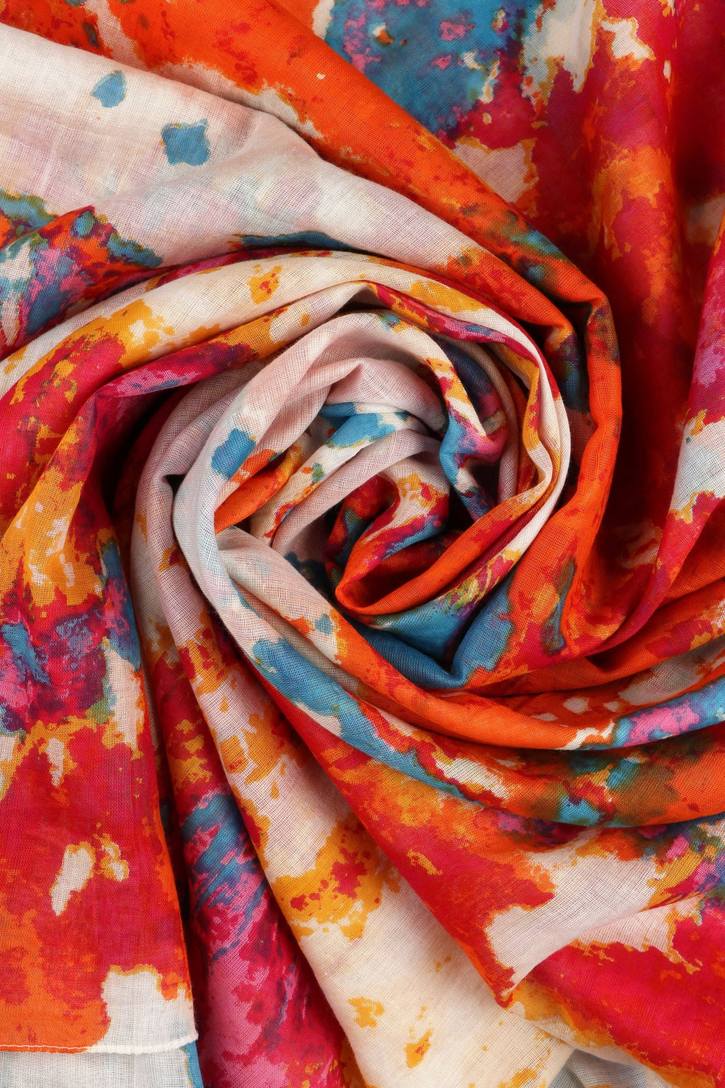 Watercolour Tie Dye Print Cotton Scarf in Pink Orange