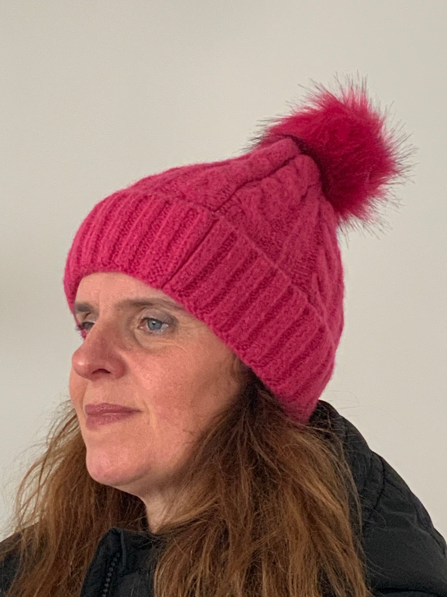 Cable Bobble Hat Fuchsia