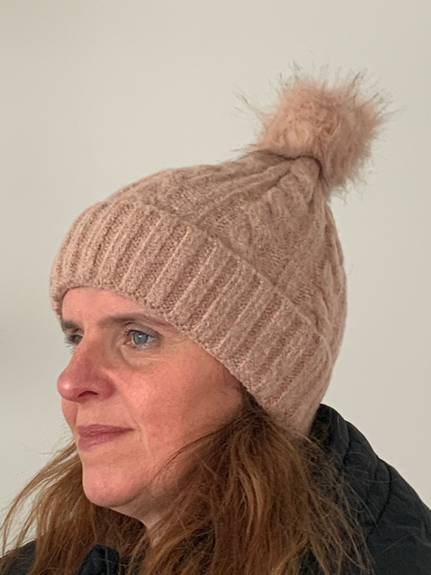 Cable Bobble Hat Pink