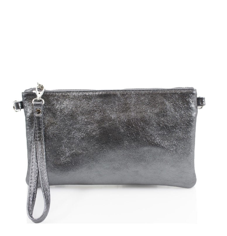 Metallic clutch dark silver