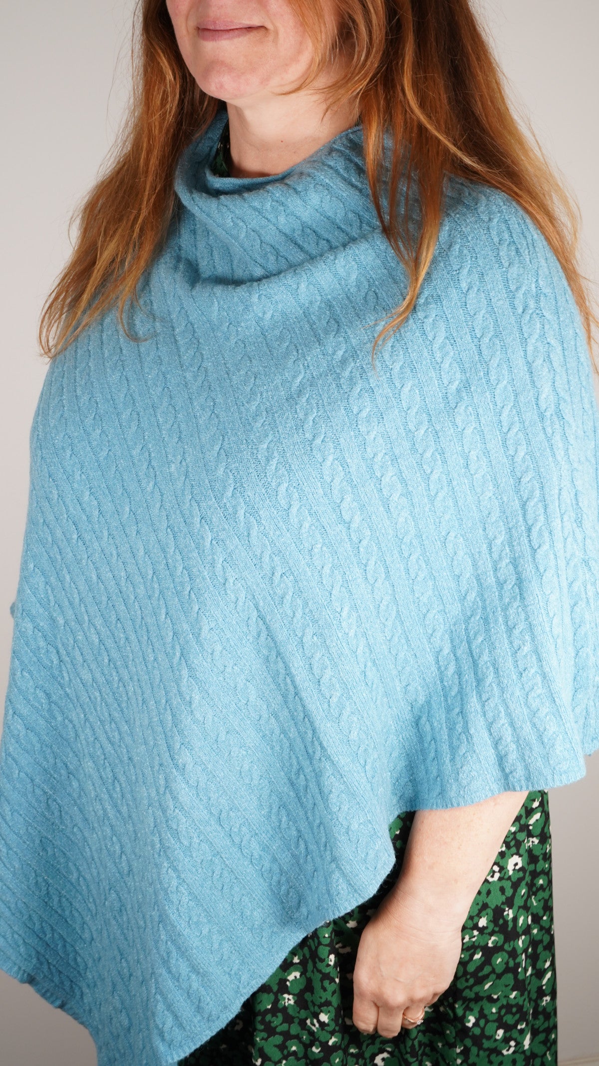 Teal cable knit poncho