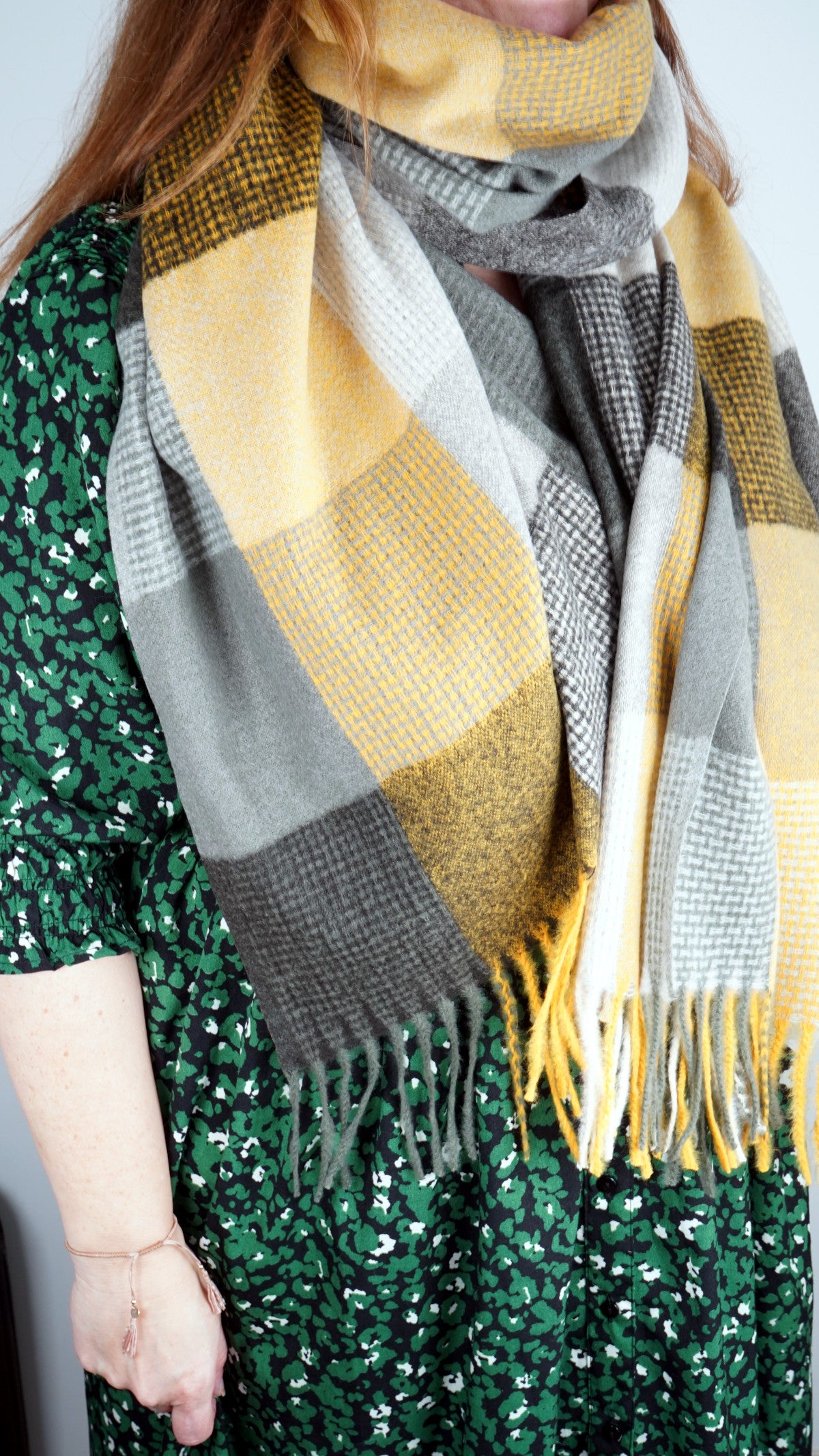 Tartan Shawl Yellow Grey